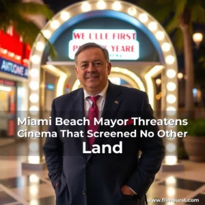 Artistic representation for Miami Beach Mayor Threatens Cinema That Screened No Other Land