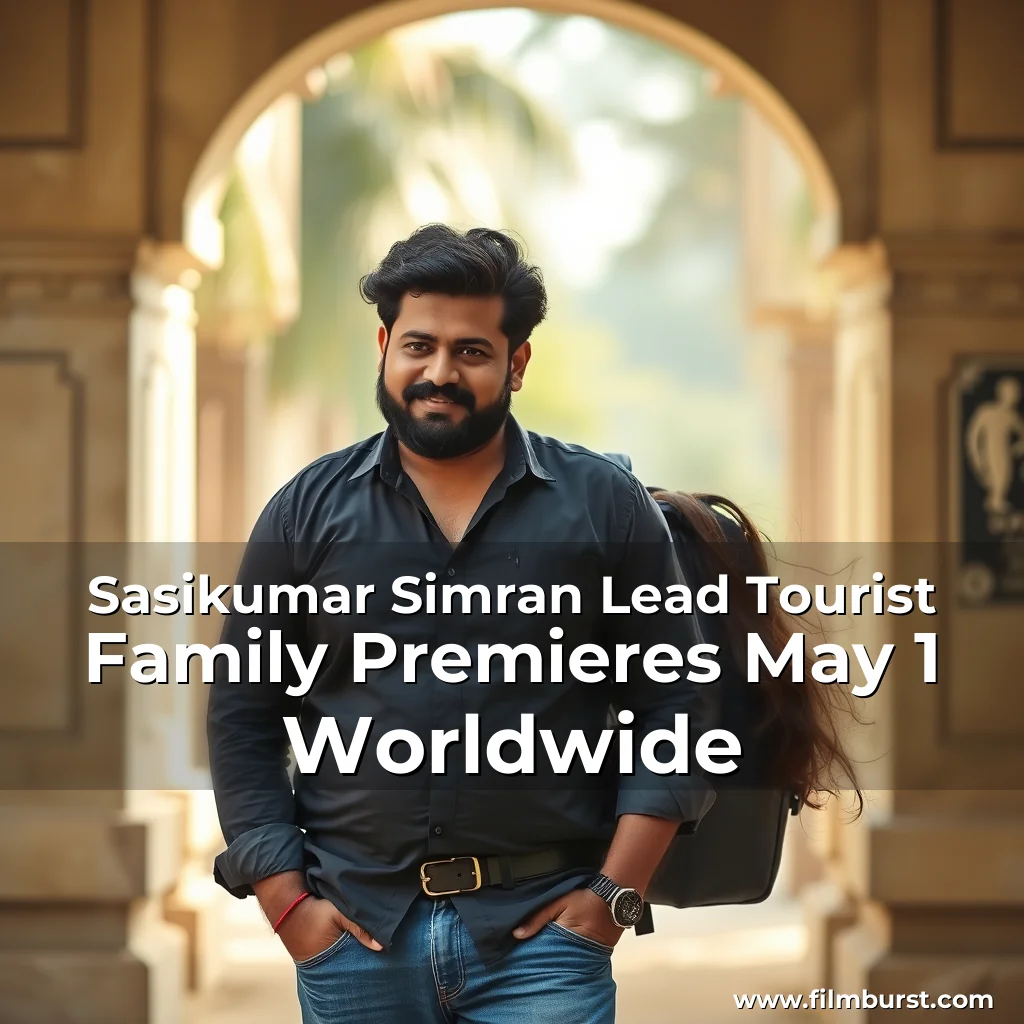 Artistic representation for Sasikumar Simran Lead Tourist Family Premieres May 1 Worldwide