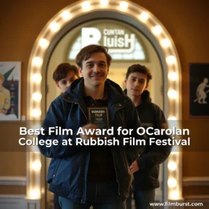 Artistic representation for Best Film Award for OCarolan College at Rubbish Film Festival