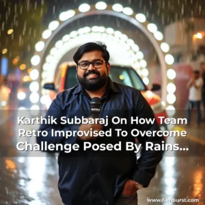Artistic representation for Karthik Subbaraj On How Team Retro Improvised To Overcome Challenge Posed By Rains During The Launch Of Their New Car In India.