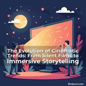 Artistic representation for The Evolution of Cinematic Trends: From Silent Films to Immersive Storytelling